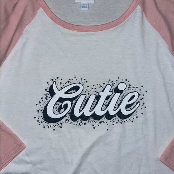 LuLaRoe Women’s XL Randy White & Pink Baseball Tee Raglan Mid-Length Sleeves - Picture 12 of 15